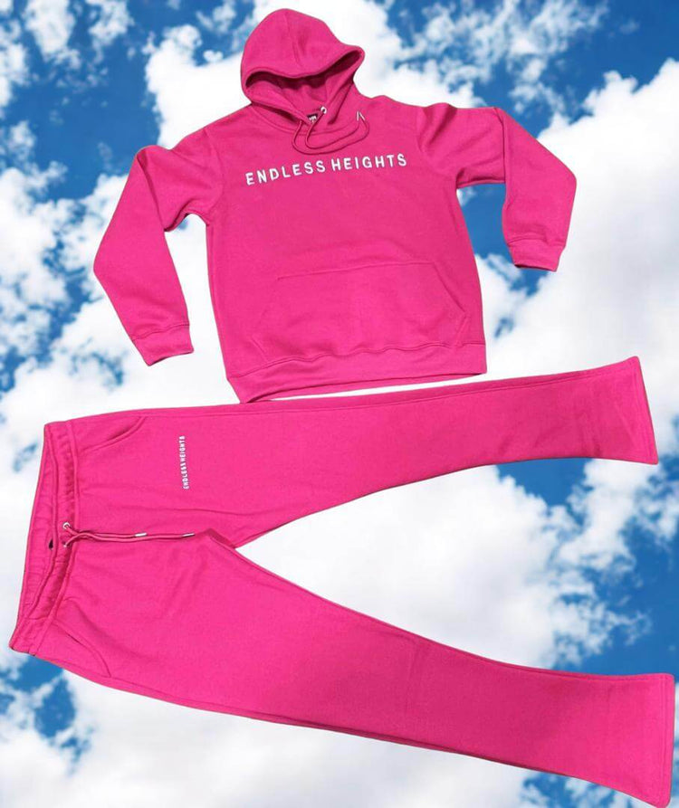 Sky High Stacked Jogging Sets in pink with &